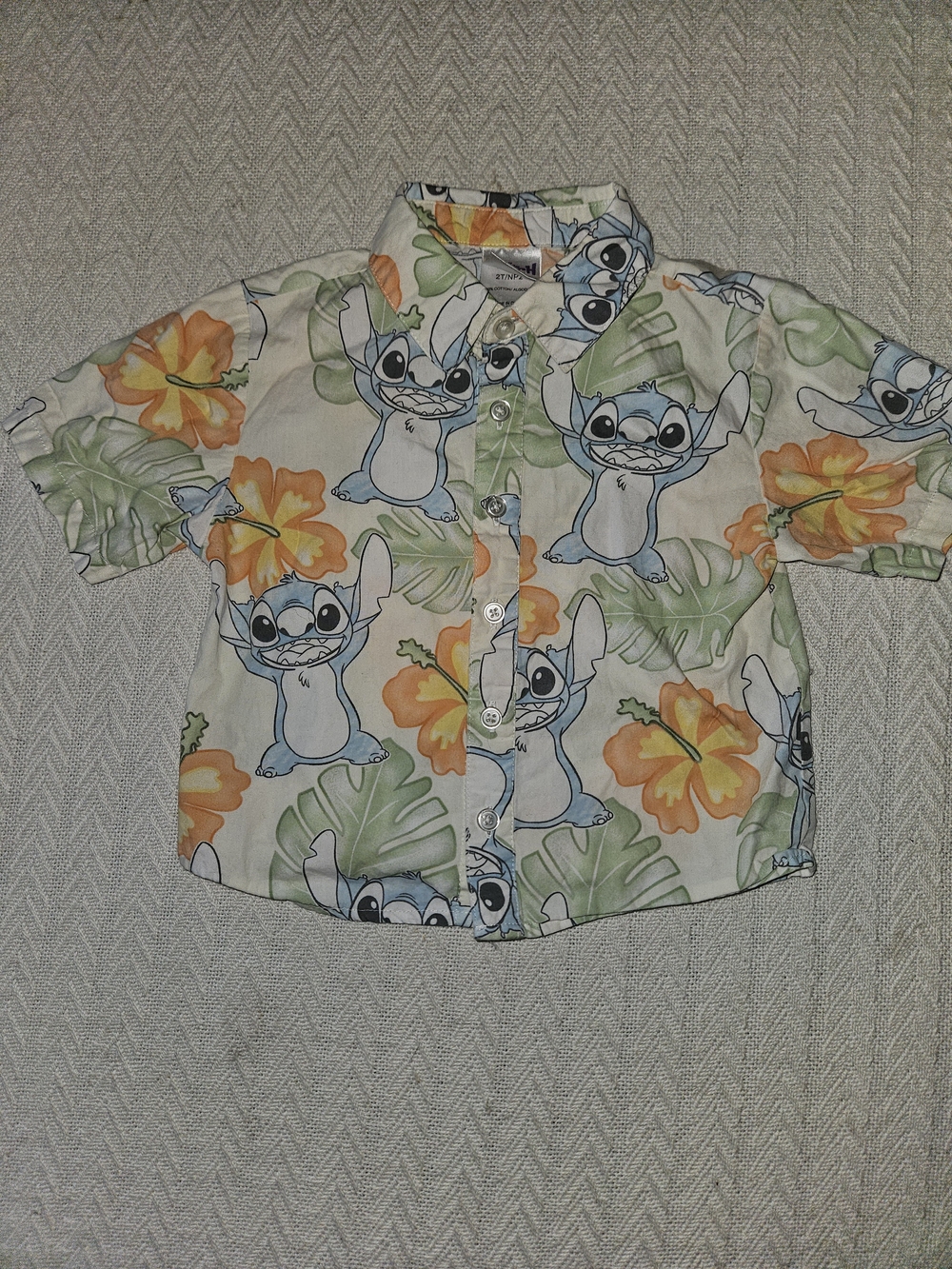 Disney Stitch Hawaiian Button-Up Shirt - White, Blue & Orange